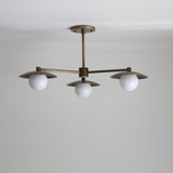 Three-Light Brass Chandelier with Disc Shades