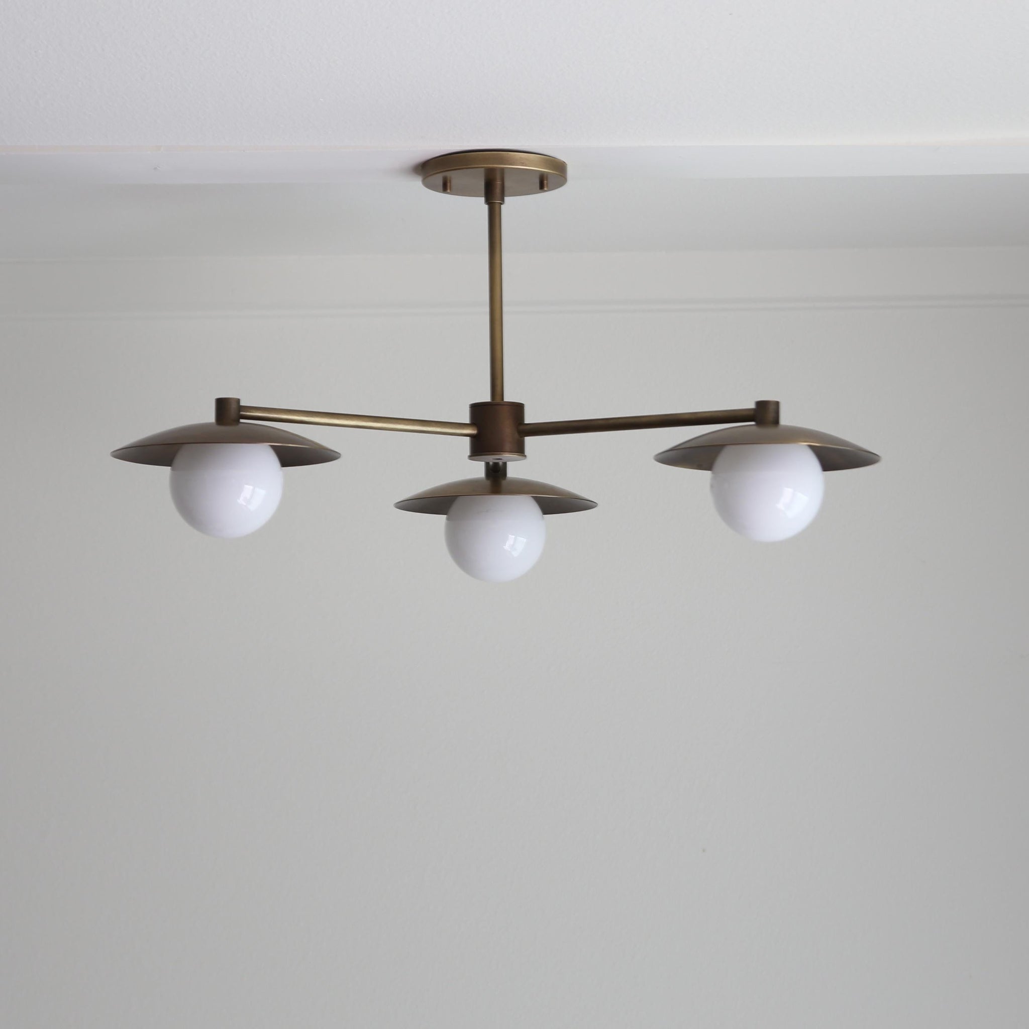 Three-Light Brass Chandelier with Disc Shades