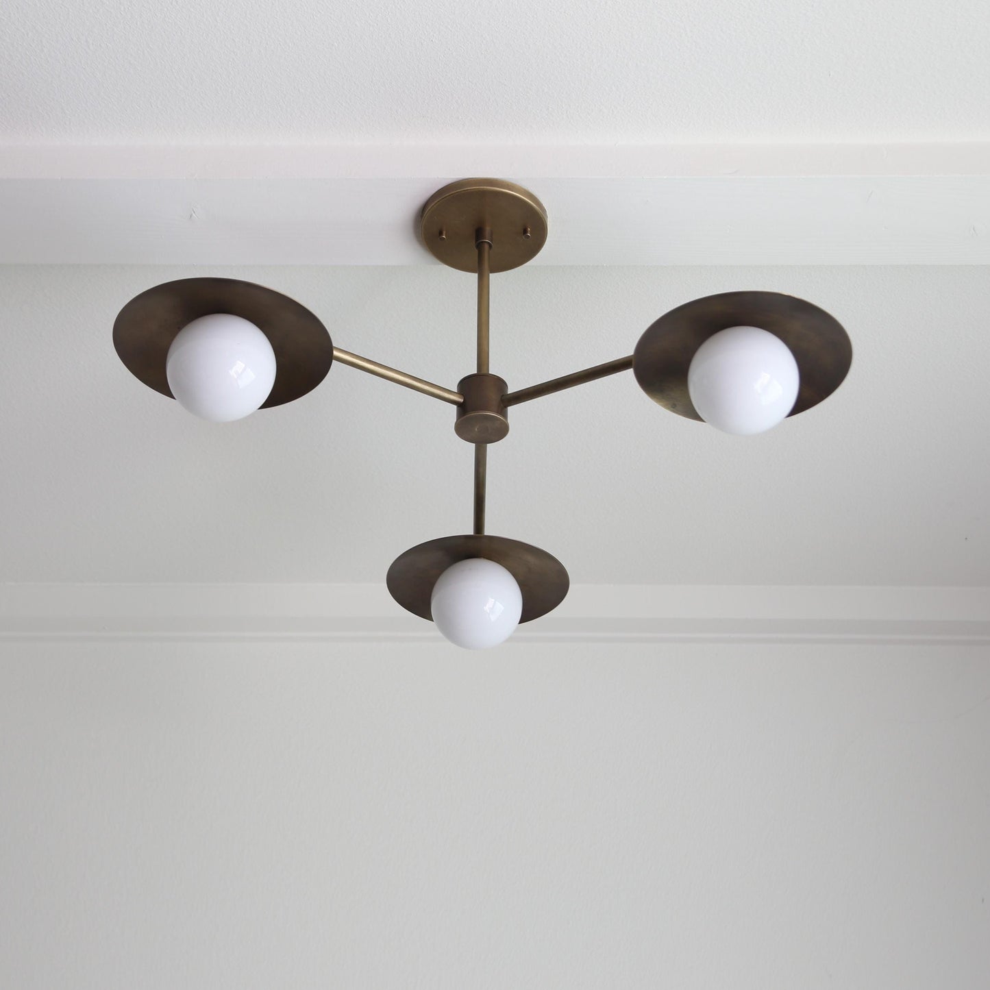 Three-Light Brass Chandelier with Disc Shades