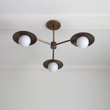 Three-Light Brass Chandelier with Disc Shades