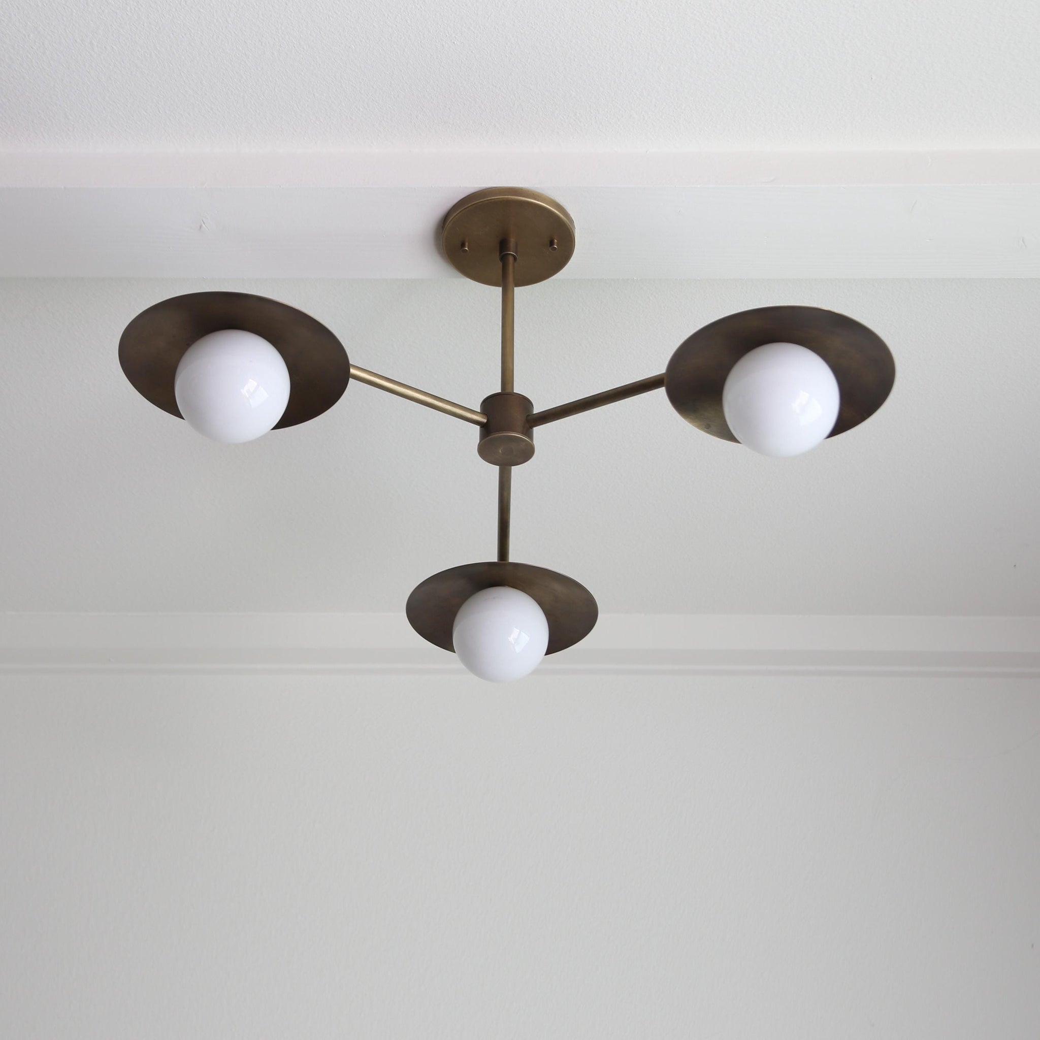 Three-Light Brass Chandelier with Disc Shades