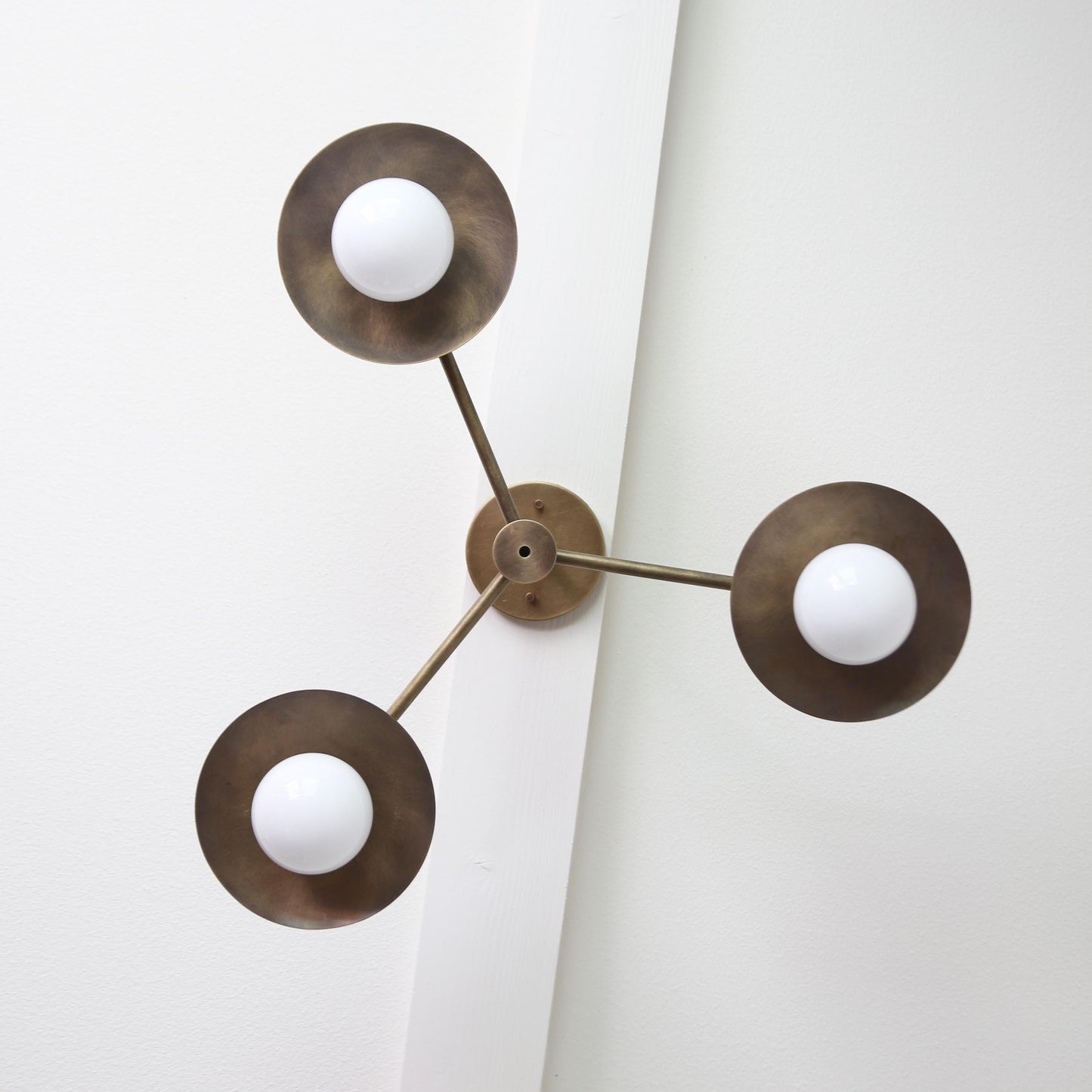 Three-Light Brass Chandelier with Disc Shades