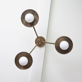 Three-Light Brass Chandelier with Disc Shades