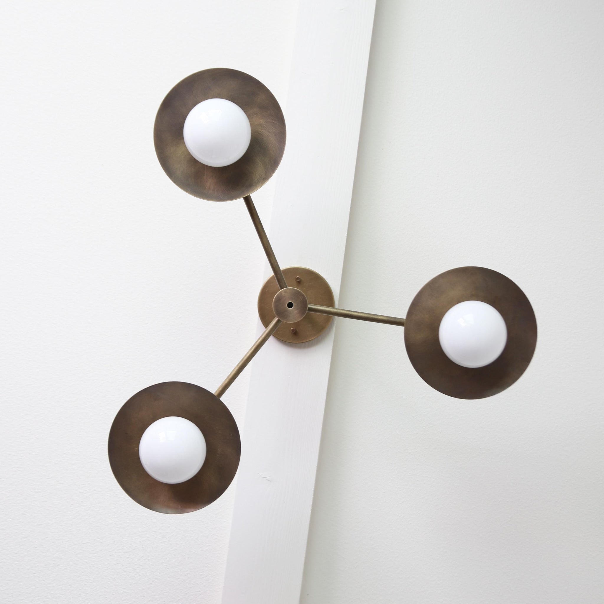 Three-Light Brass Chandelier with Disc Shades