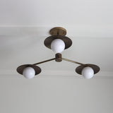 Three-Light Brass Chandelier with Disc Shades
