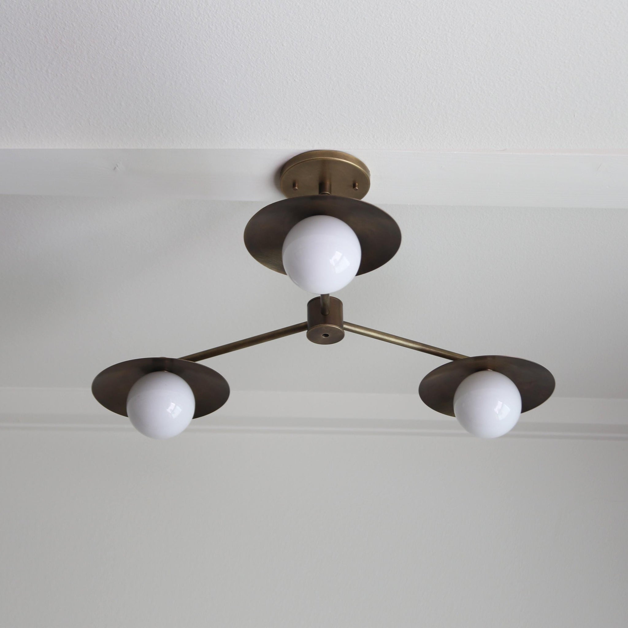 Three-Light Brass Chandelier with Disc Shades
