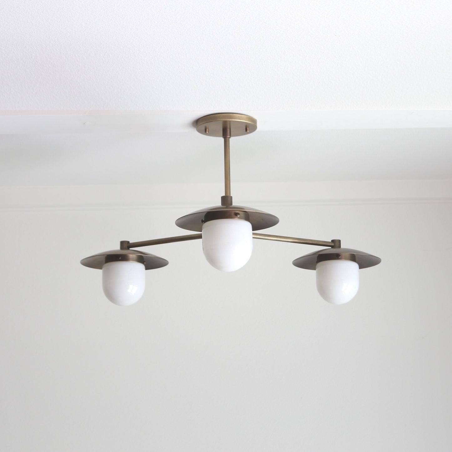 Three-Light Brass Chandelier with Disc Shades