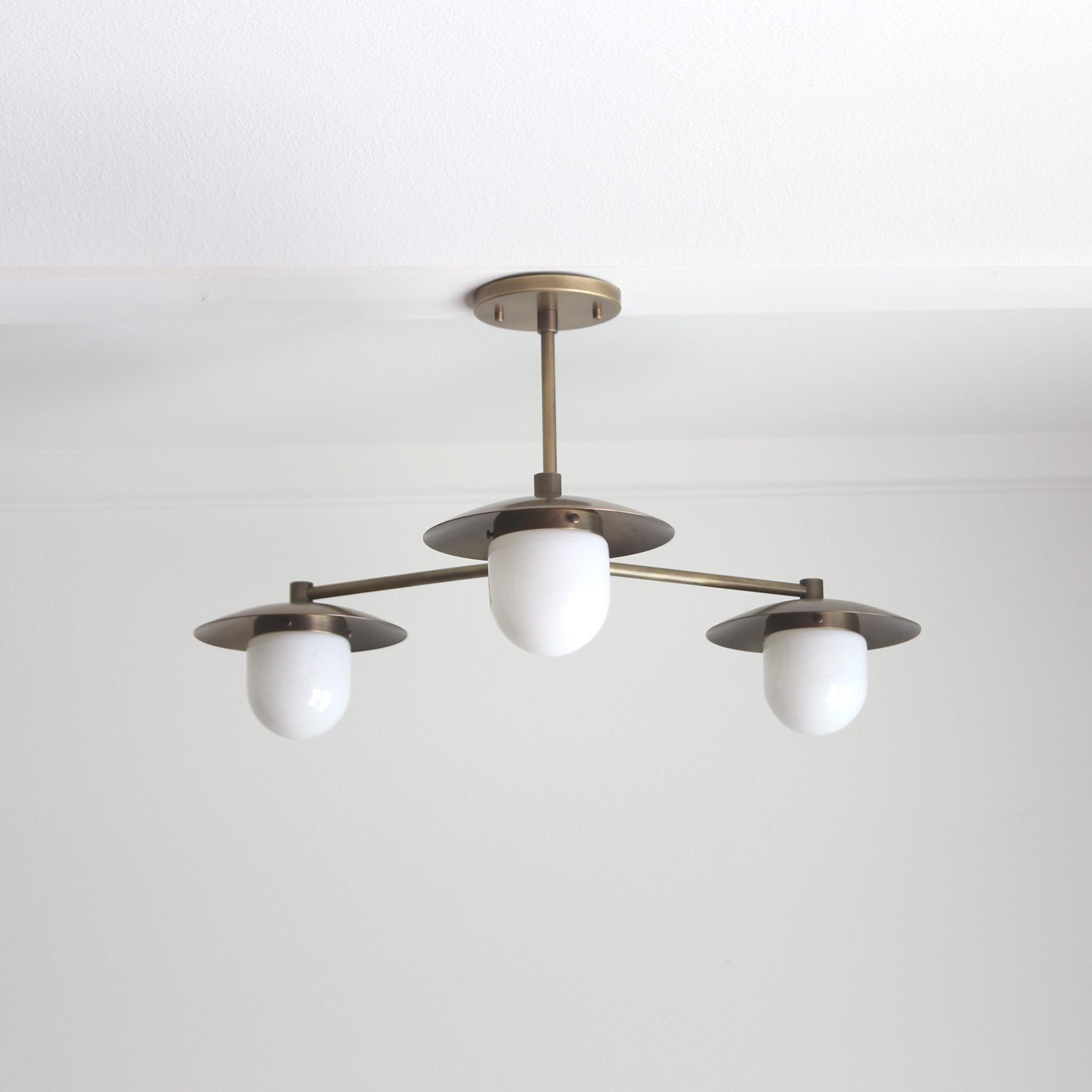 Three-Light Brass Chandelier with Disc Shades