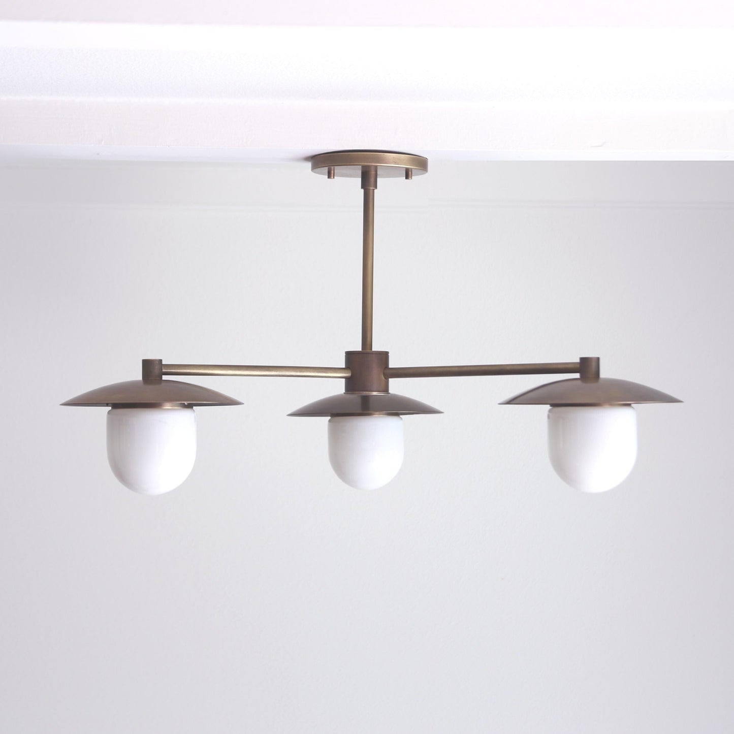Three-Light Brass Chandelier with Disc Shades