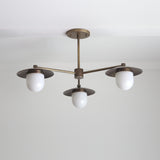 Three-Light Brass Chandelier with Disc Shades