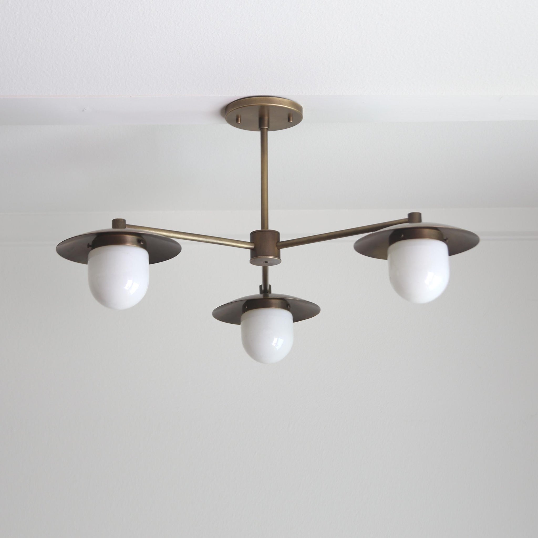 Three-Light Brass Chandelier with Disc Shades