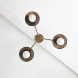 Three-Light Brass Chandelier with Disc Shades
