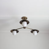 Three-Light Brass Chandelier with Disc Shades