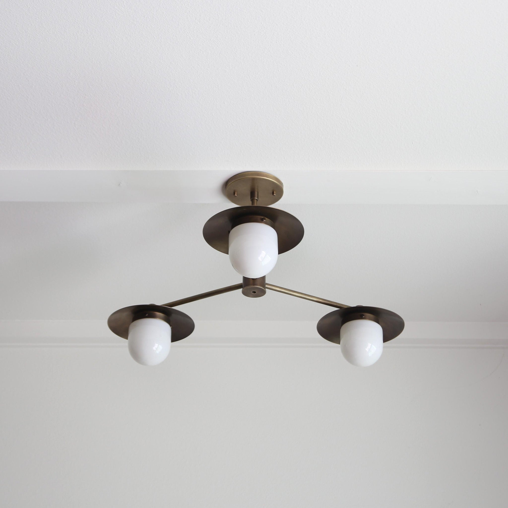 Three-Light Brass Chandelier with Disc Shades