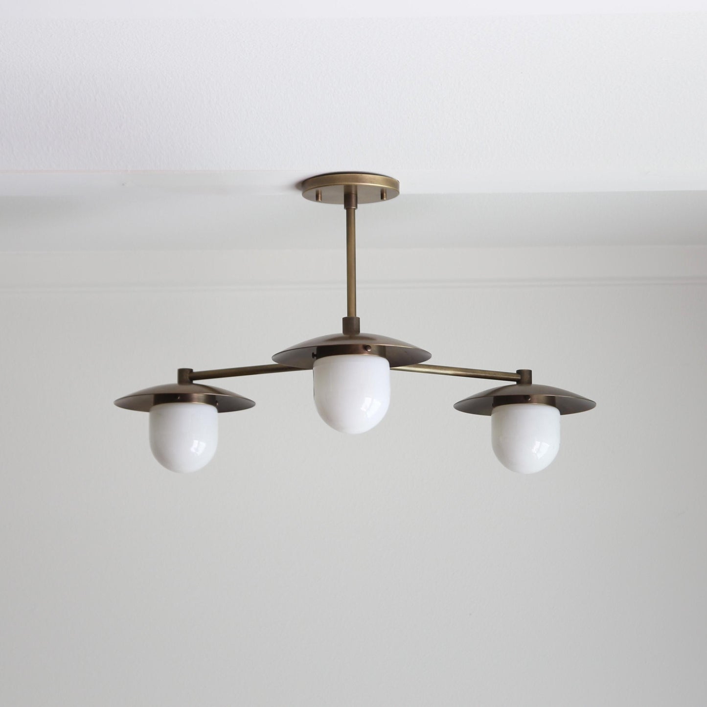 Three-Light Brass Chandelier with Disc Shades