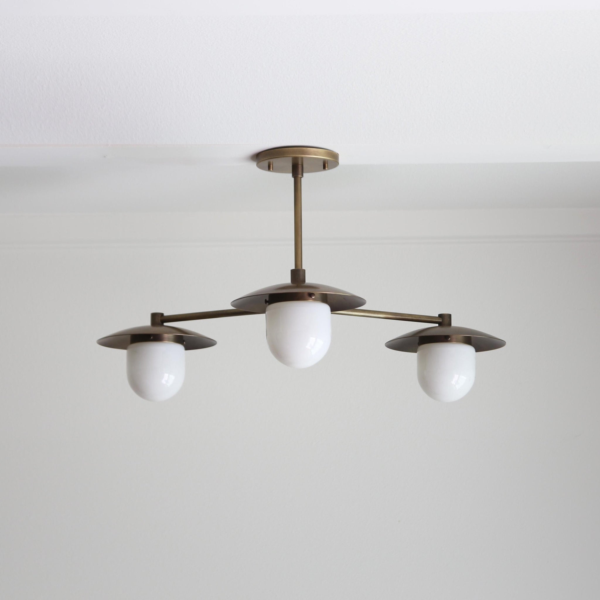 Three-Light Brass Chandelier with Disc Shades