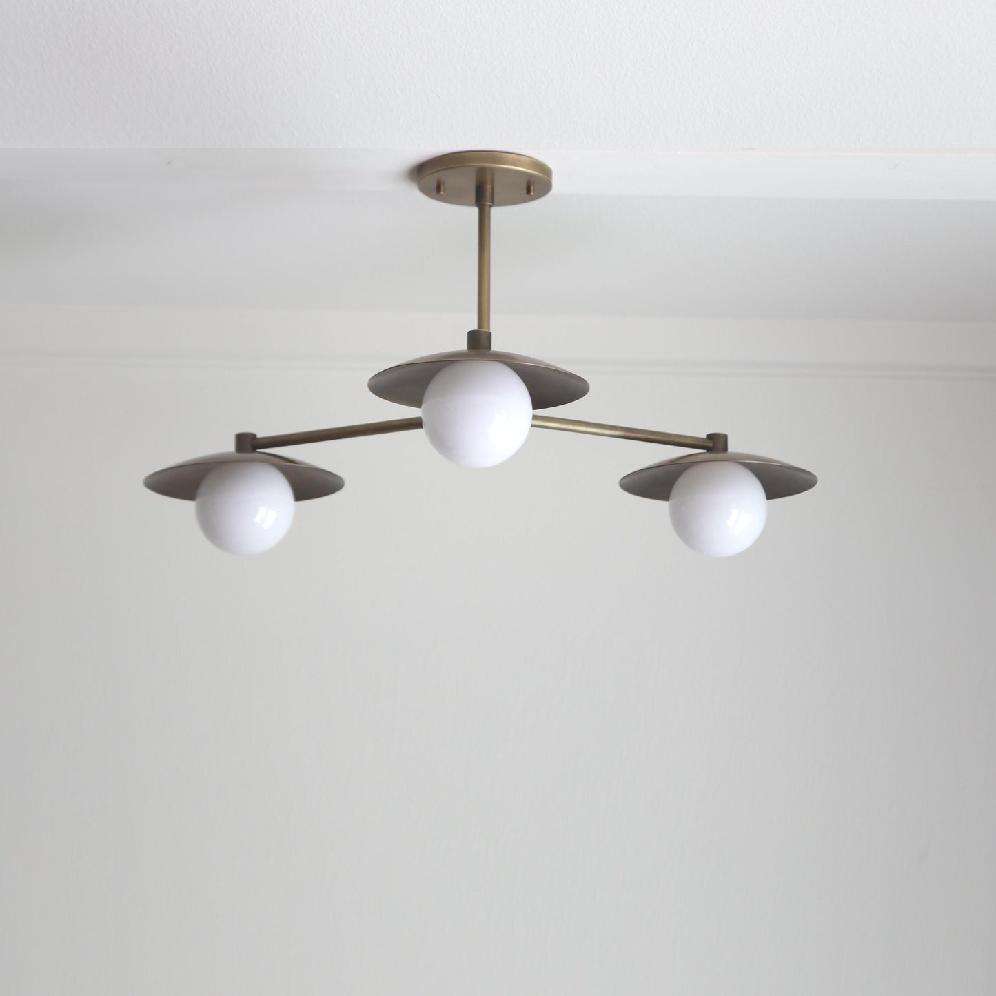 Three-Light Brass Chandelier with Disc Shades