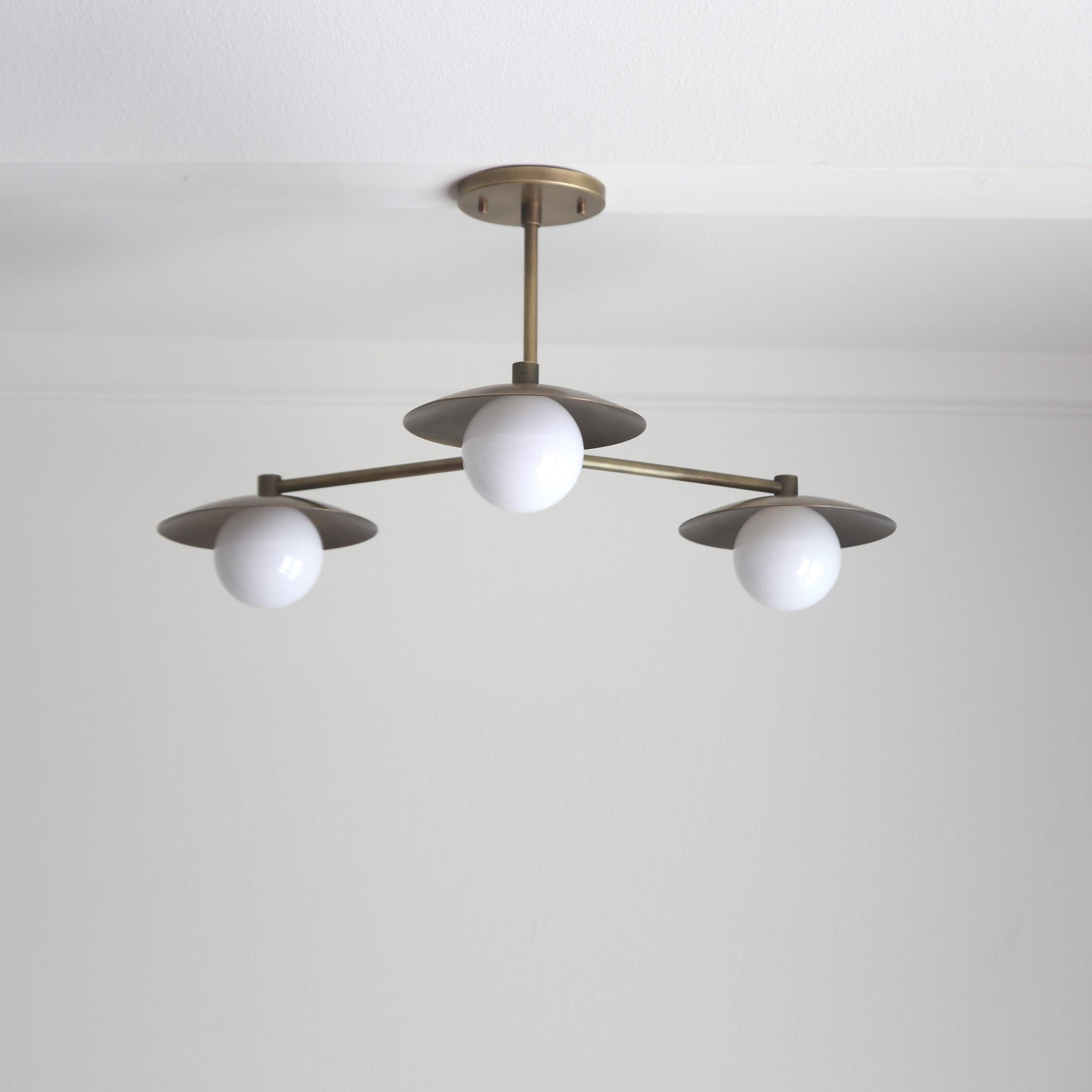 Three-Light Brass Chandelier with Disc Shades