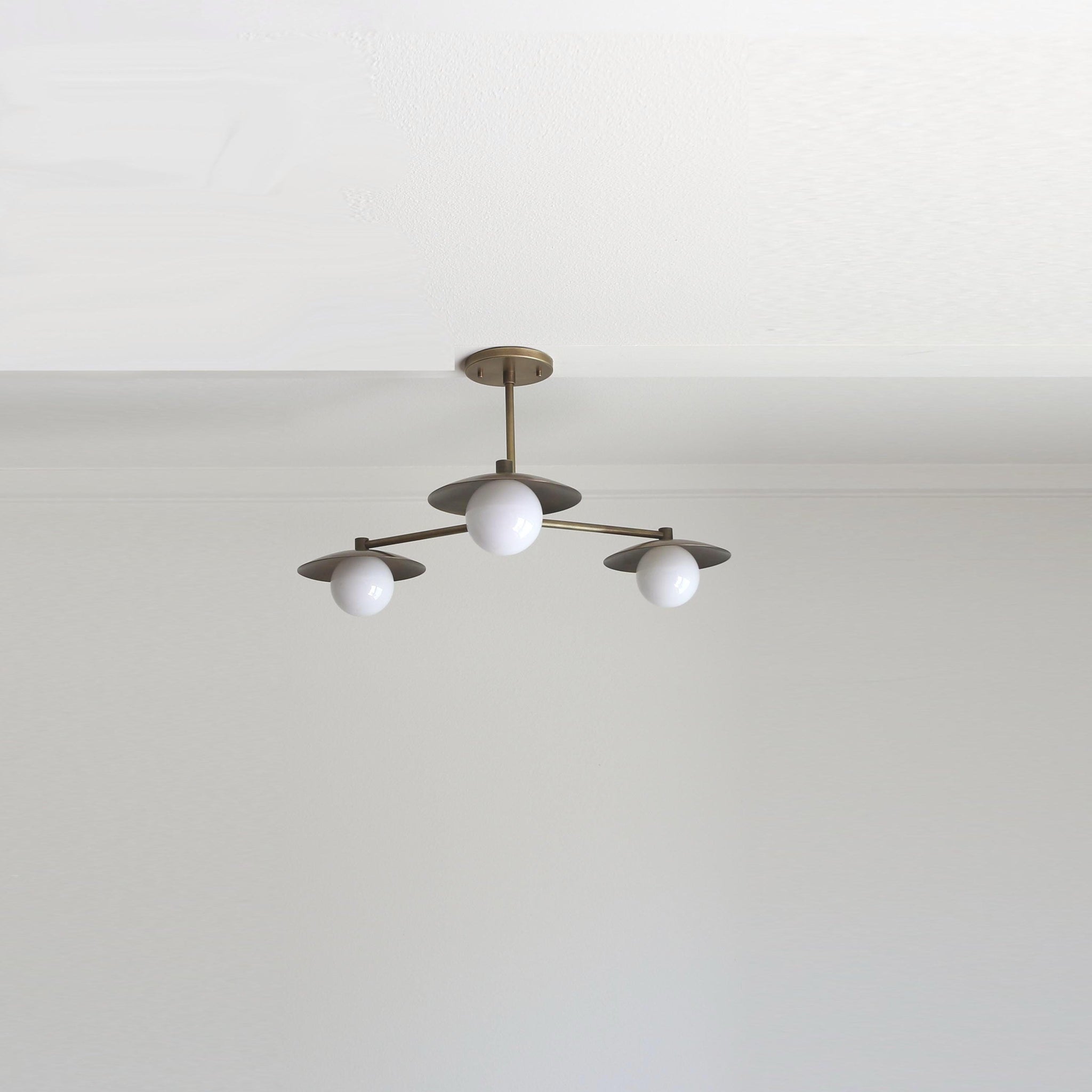 Three-Light Brass Chandelier with Disc Shades
