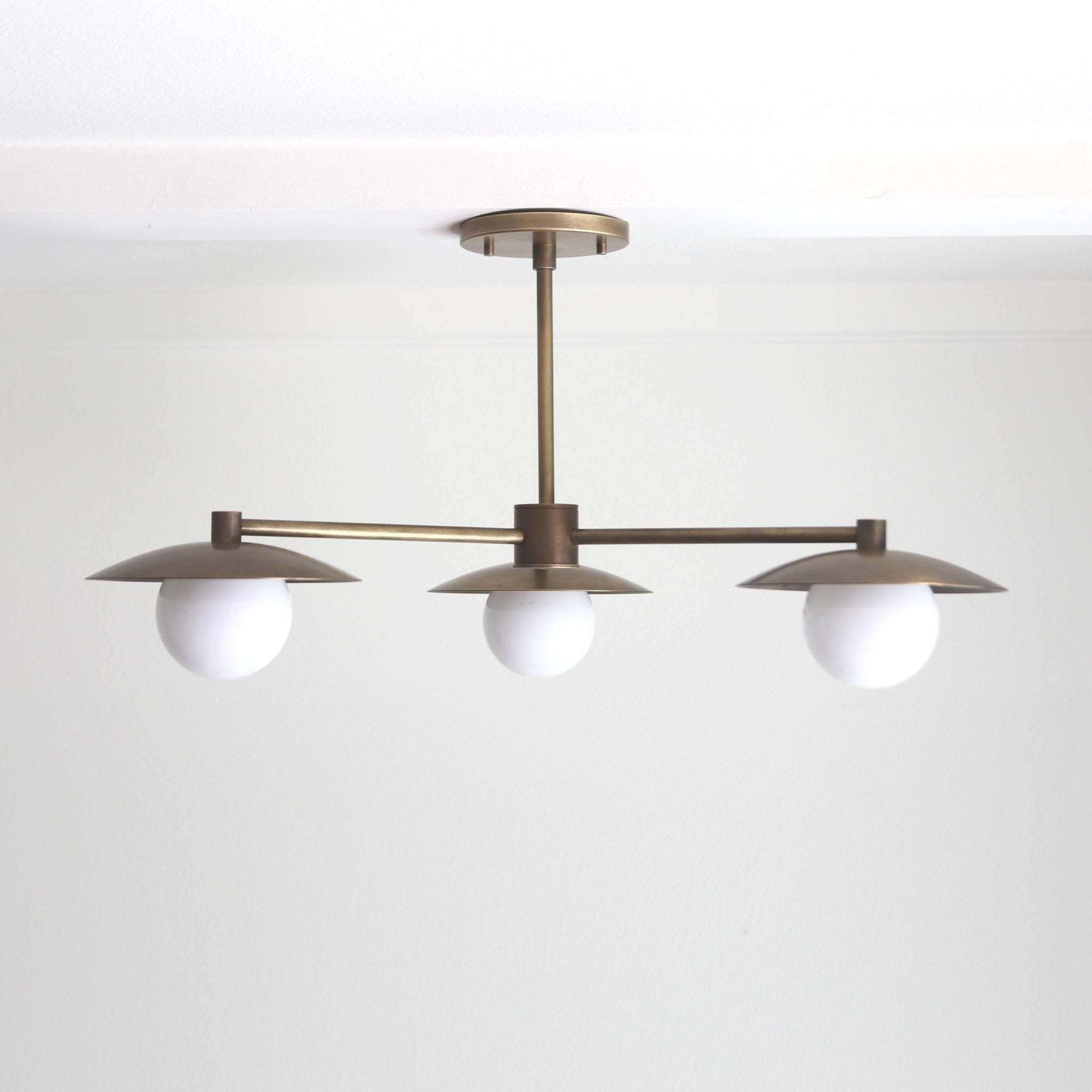 Three-Light Brass Chandelier with Disc Shades