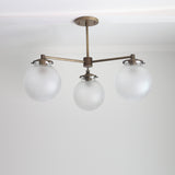 Three-Light Brass Chandelier with Frosted Globes