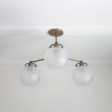 Three-Light Brass Chandelier with Frosted Globes