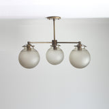 Three-Light Brass Chandelier with Frosted Globes