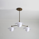 Three-Light Brass Chandelier with Matte Opal Glass Shades