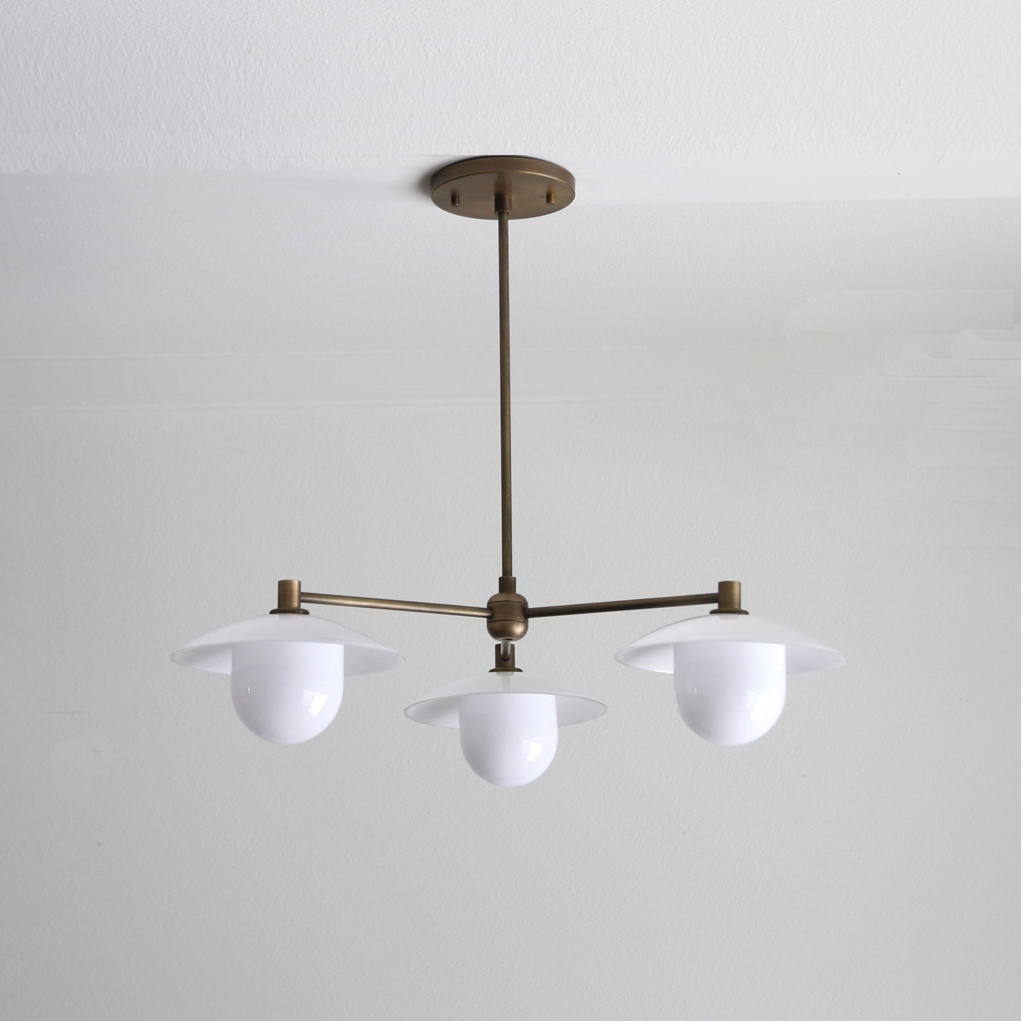 Three-Light Brass Chandelier with Matte Opal Glass Shades