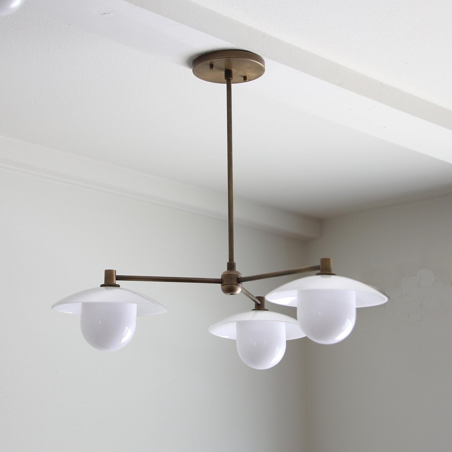 Three-Light Brass Chandelier with Matte Opal Glass Shades