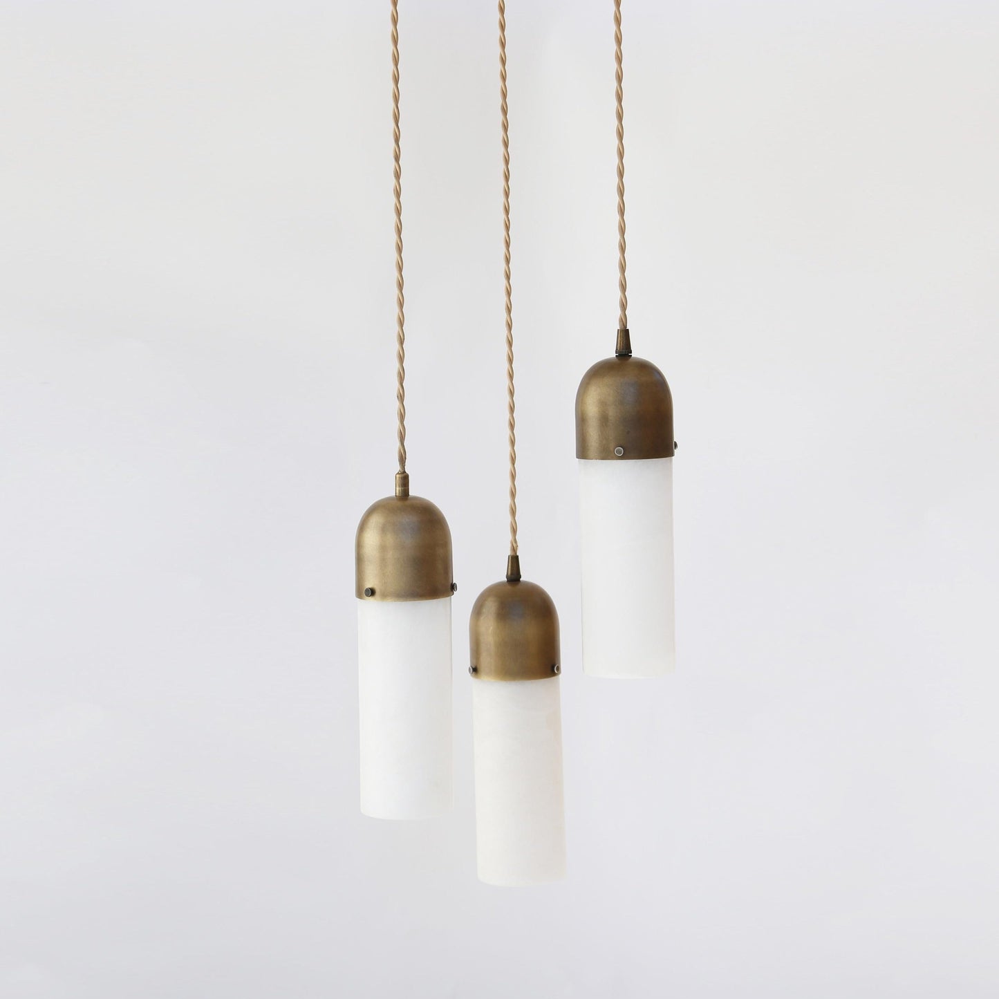 Three-Light Brass Cluster Pendant with Alabaster Shades