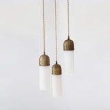 Three-Light Brass Cluster Pendant with Alabaster Shades
