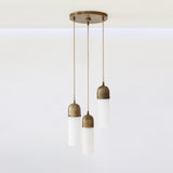 Three-Light Brass Cluster Pendant with Alabaster Shades
