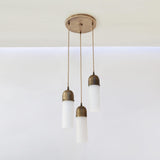 Three-Light Brass Cluster Pendant with Alabaster Shades