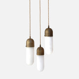 Three-Light Brass Cluster Pendant with Alabaster Shades
