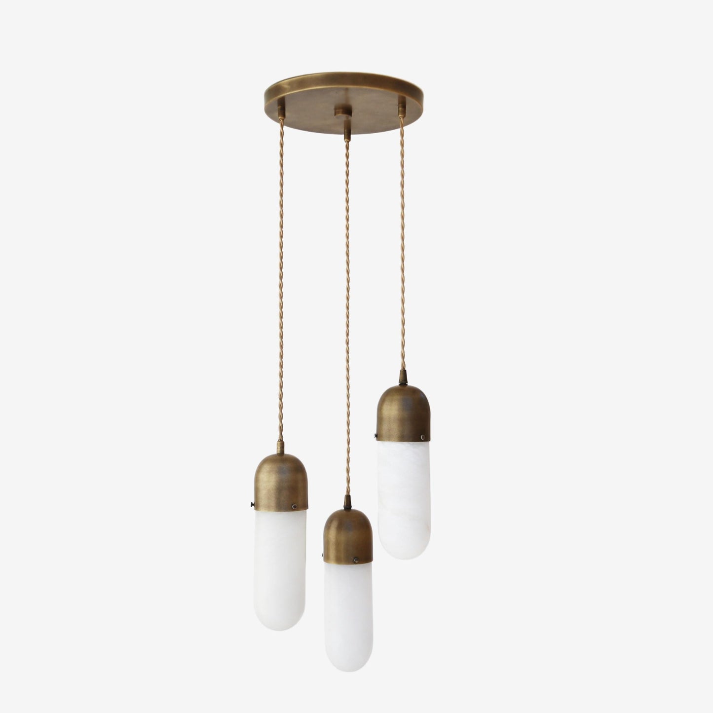 Three-Light Brass Cluster Pendant with Alabaster Shades
