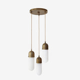 Three-Light Brass Cluster Pendant with Alabaster Shades