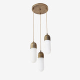 Three-Light Brass Cluster Pendant with Alabaster Shades