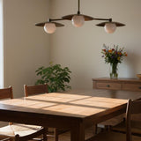 Three-Light Brass Disc Chandelier with Opal Globes