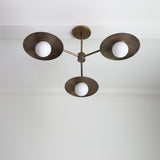 Three-Light Brass Disc Chandelier with Opal Globes