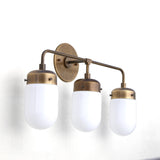 Three-Light Brass Vanity Sconce with Opal Glass Cylinder Shades