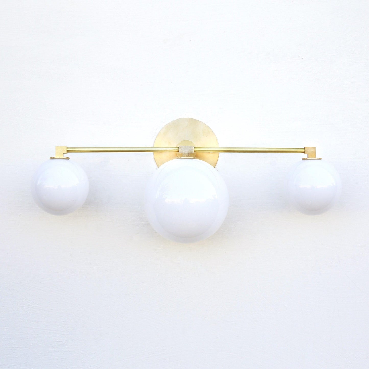 Three-Light Brass Vanity Sconce with Opal Globes