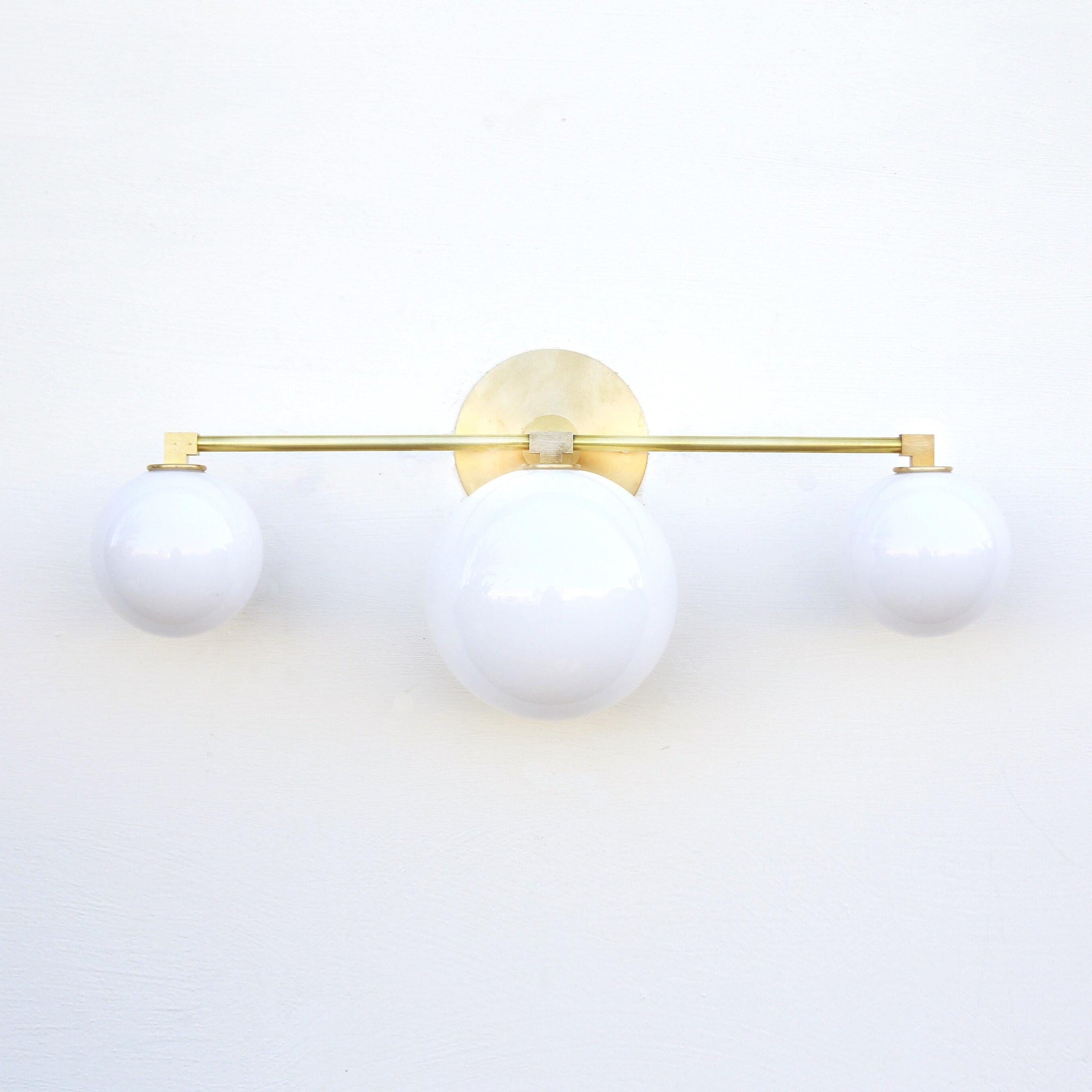 Three-Light Brass Vanity Sconce with Opal Globes