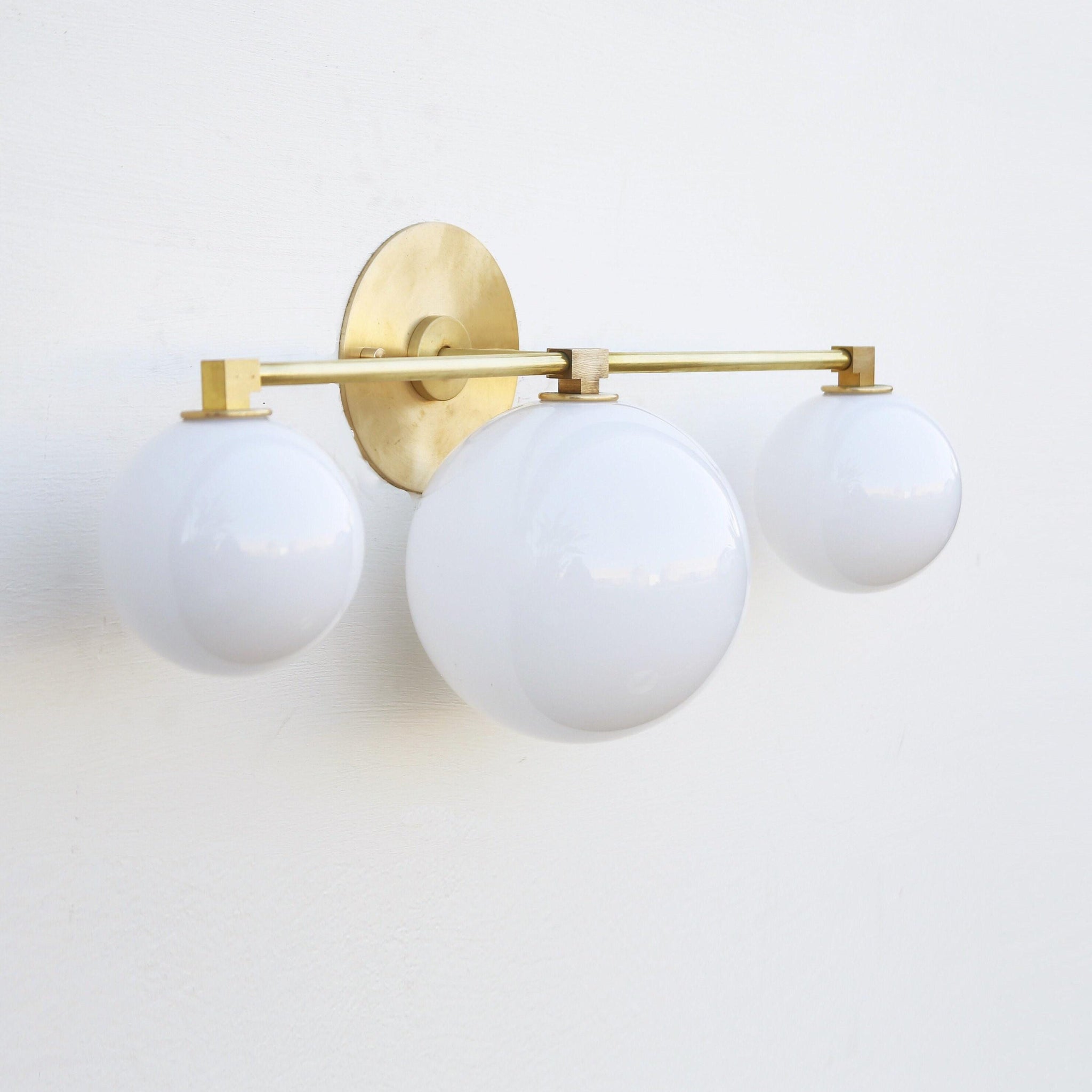 Three-Light Brass Vanity Sconce with Opal Globes