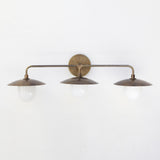 Three-Light Brass Wall Sconce with Disc Shades
