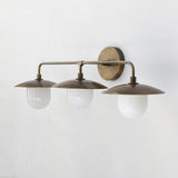 Three-Light Brass Wall Sconce with Disc Shades
