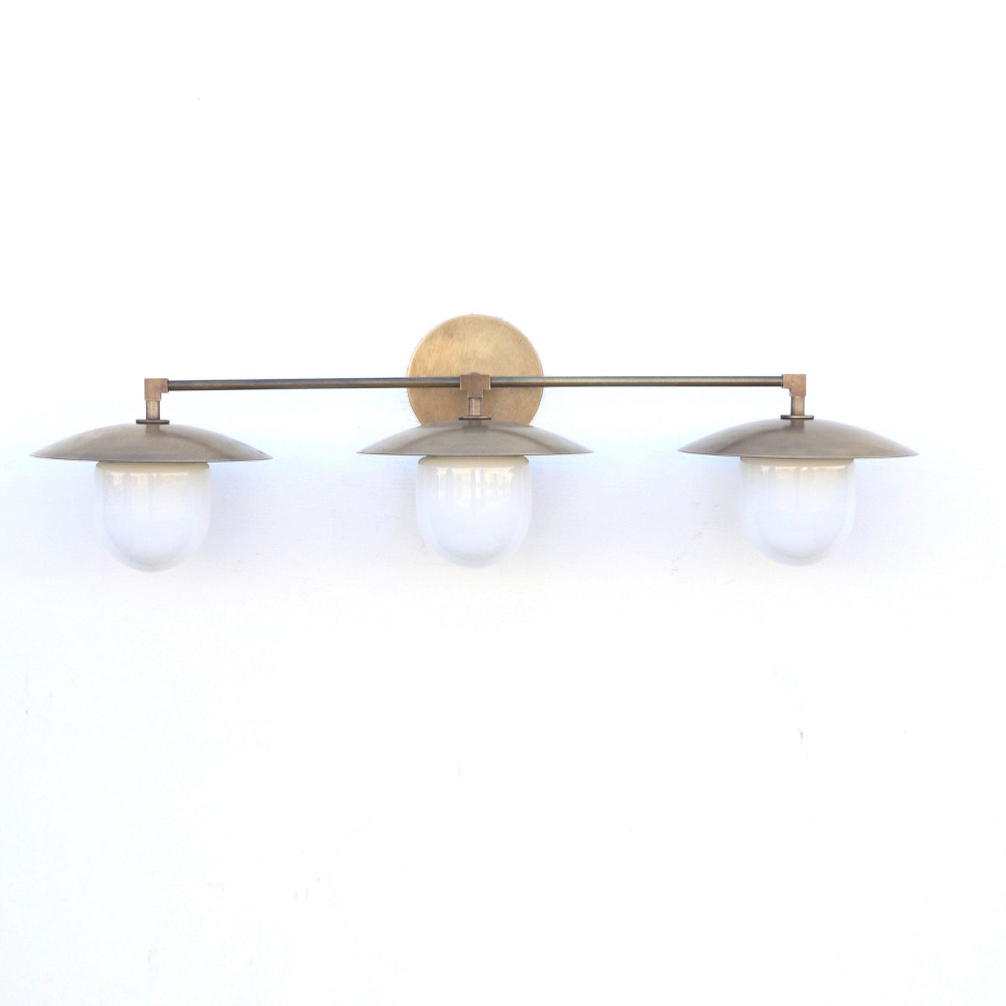 Three-Light Brass Wall Sconce with Milk Glass Shades