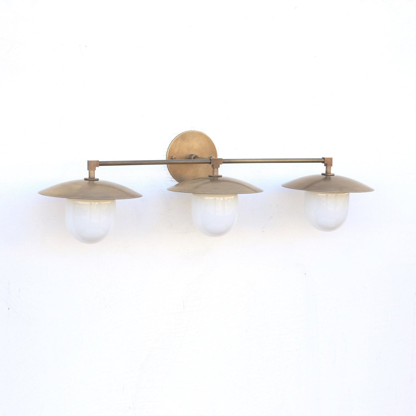 Three-Light Brass Wall Sconce with Milk Glass Shades