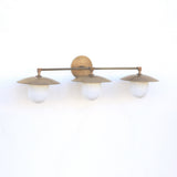Three-Light Brass Wall Sconce with Milk Glass Shades