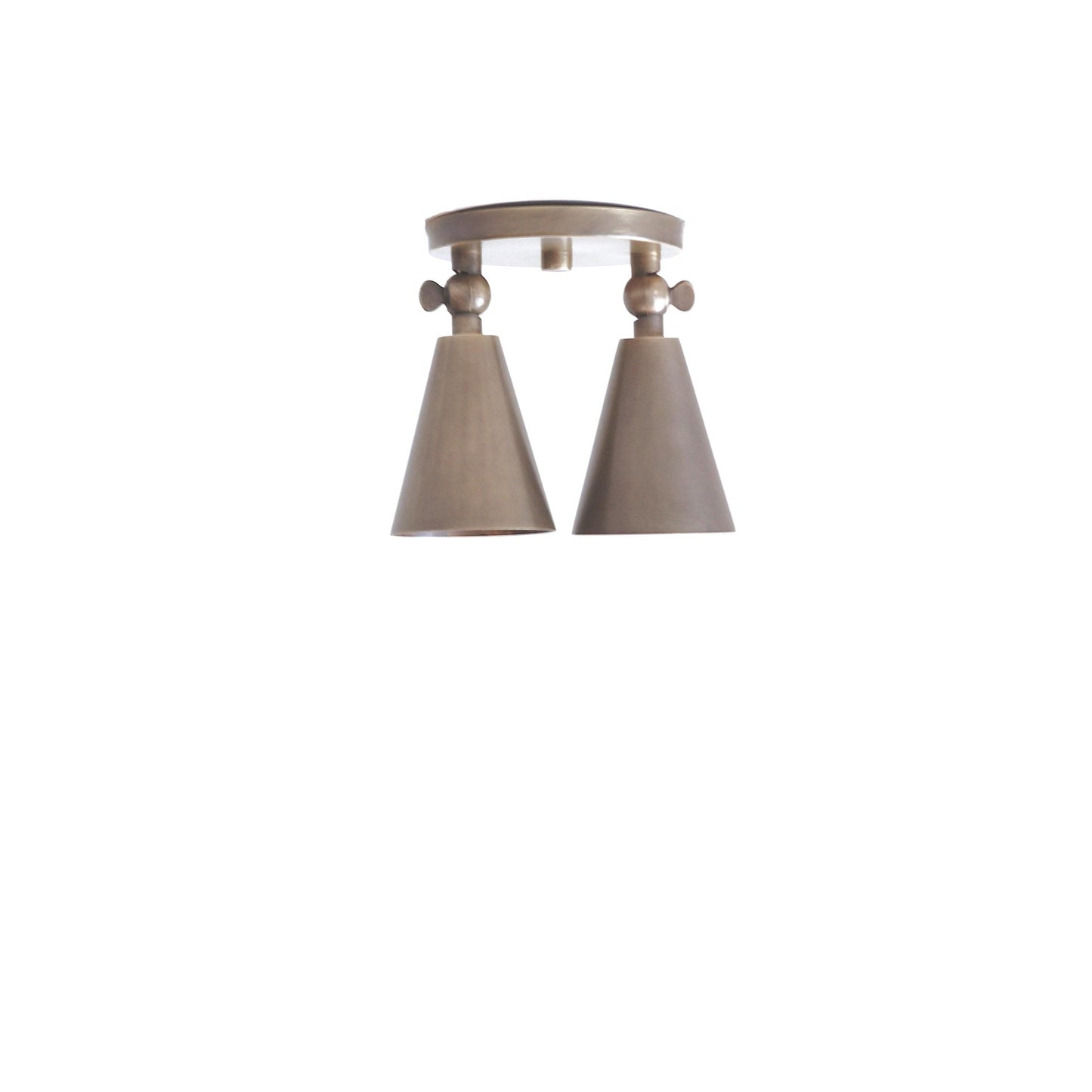 Two-Light Adjustable Brass Cone Spotlight Ceiling Fixture